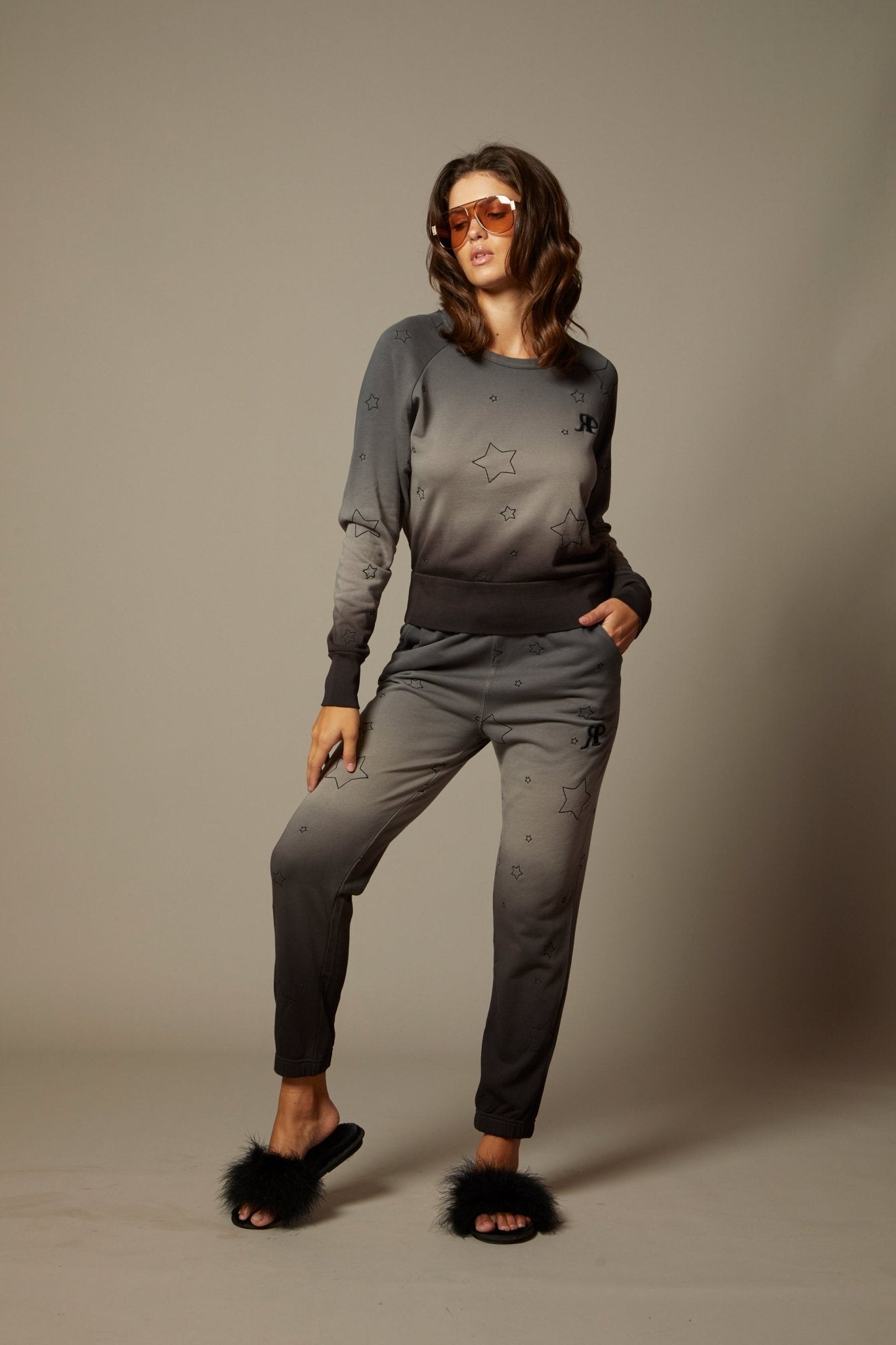 THE AMELIE JOGGER IN MIDNIGHT OMBRE DYE WITH ALL OVER STAR EMBROIDERY - ROYAL PALMS love & legacy