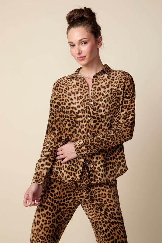 THE BARRETT BUTTON DOWN SHIRT IN ANIMAL PRINT - ROYAL PALMS love & legacy