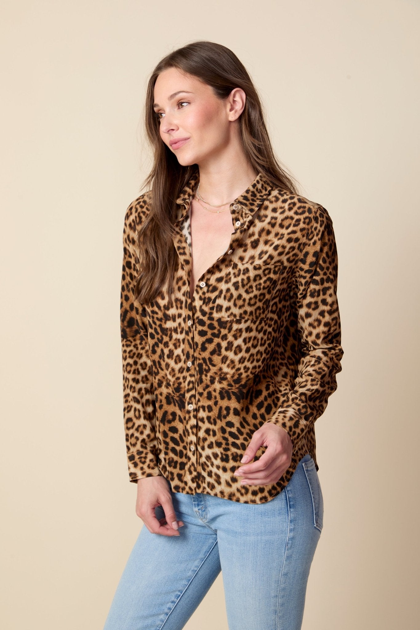 THE BARRETT BUTTON DOWN SHIRT IN ANIMAL PRINT - ROYAL PALMS love & legacy