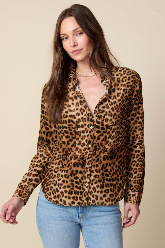 THE BARRETT BUTTON DOWN SHIRT IN ANIMAL PRINT - ROYAL PALMS love & legacy