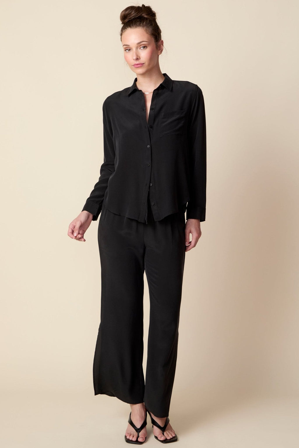 THE BARRETT SILK BUTTON DOWN SHIRT IN BLACK - ROYAL PALMS love & legacy