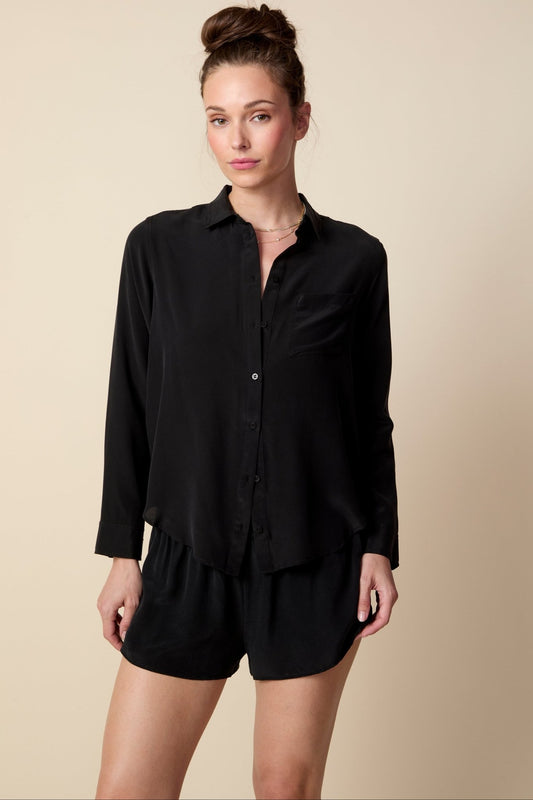 THE BARRETT SILK BUTTON DOWN SHIRT IN BLACK - ROYAL PALMS love & legacy