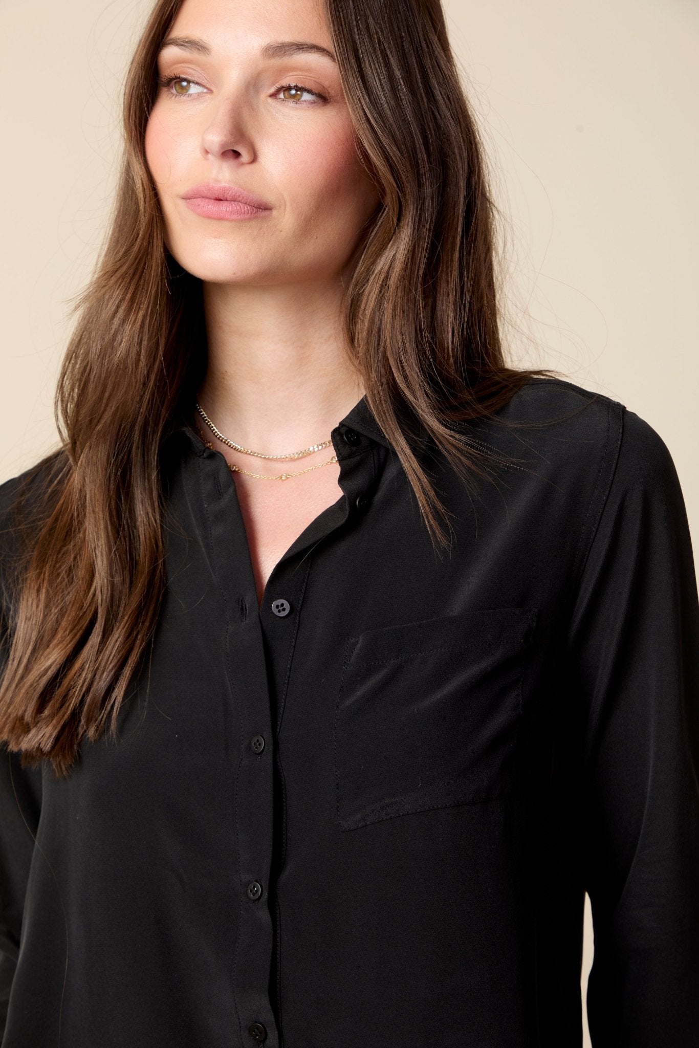 THE BARRETT SILK BUTTON DOWN SHIRT IN BLACK - ROYAL PALMS love & legacy
