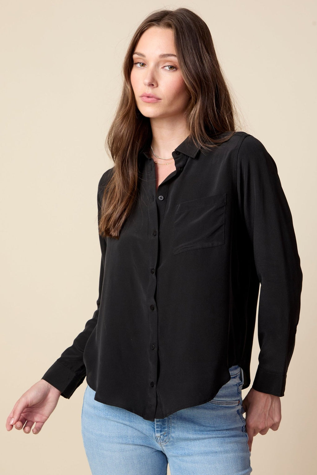 THE BARRETT SILK BUTTON DOWN SHIRT IN BLACK - ROYAL PALMS love & legacy