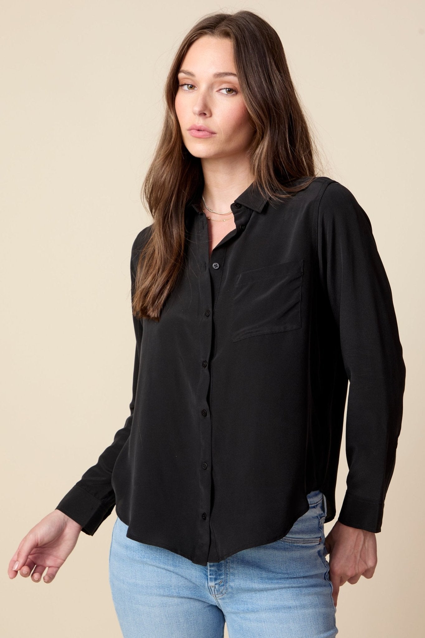 THE BARRETT SILK BUTTON DOWN SHIRT IN BLACK - ROYAL PALMS love & legacy