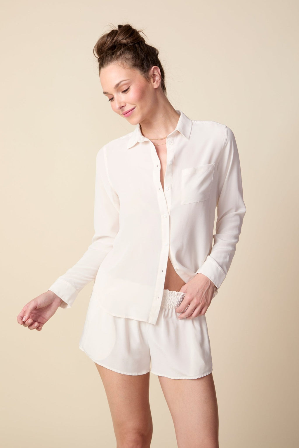 THE BARRETT SILK BUTTON DOWN SHIRT IN GARDENIA - ROYAL PALMS love & legacy