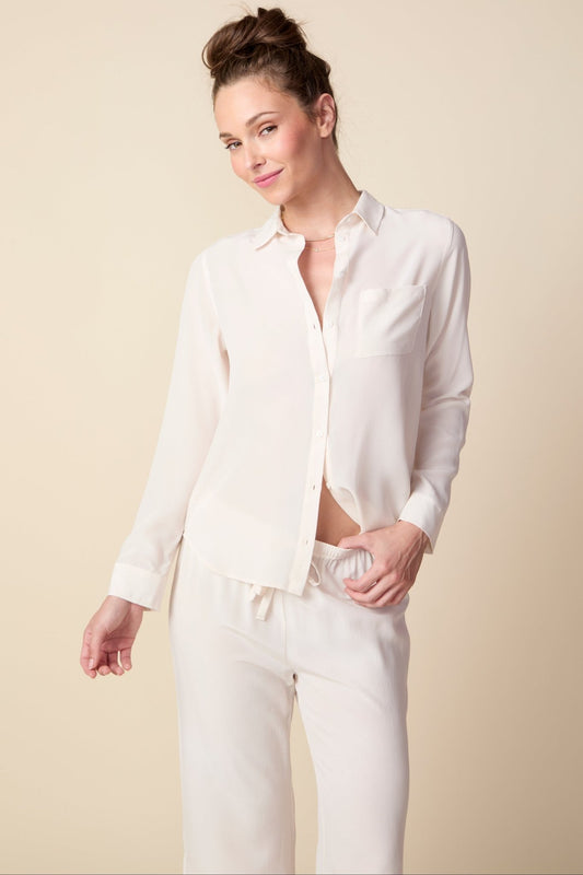 THE BARRETT SILK BUTTON DOWN SHIRT IN GARDENIA - ROYAL PALMS love & legacy