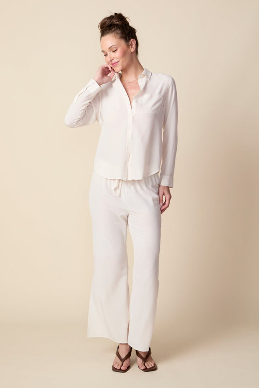 THE BARRETT SILK BUTTON DOWN SHIRT IN GARDENIA - ROYAL PALMS love & legacy