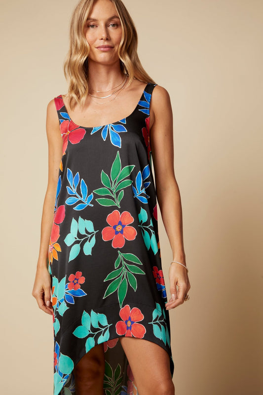 THE BEATRICE SILK HI - LO MIDI DRESS - ROYAL PALMS love & legacy