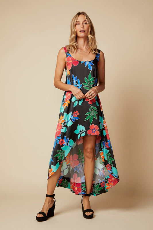THE BEATRICE SILK HI - LO MIDI DRESS - ROYAL PALMS love & legacy