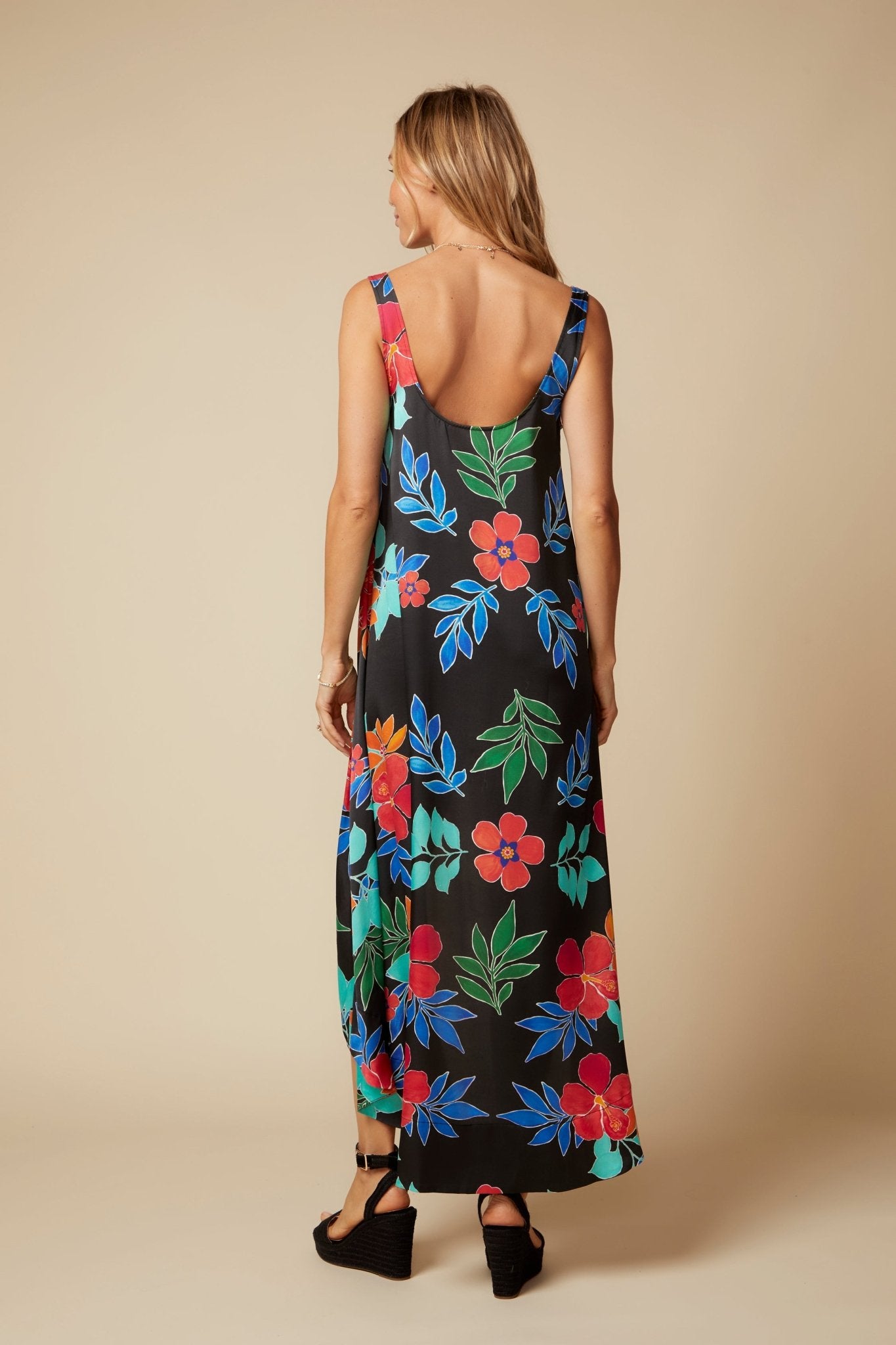 THE BEATRICE SILK HI - LO MIDI DRESS - ROYAL PALMS love & legacy