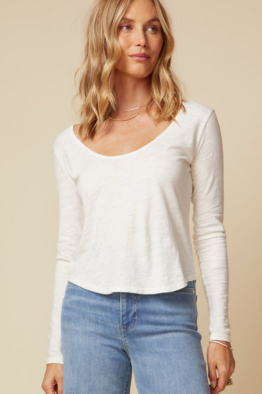 THE DAPHNE LONG SLEEVE TEE IN COTTON SLUB JERSEY IN VINTAGE WHITE - BACK TO FRONT - ROYAL PALMS love & legacy