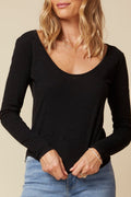 THE DAPHNE LONG SLEEVE TEE IN COTTON SLUB JERSEY IN WASHED BLACK - BACK TO FRONT - ROYAL PALMS love & legacy