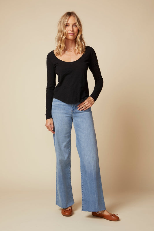 THE DAPHNE LONG SLEEVE TEE IN COTTON SLUB JERSEY IN WASHED BLACK - BACK TO FRONT - ROYAL PALMS love & legacy