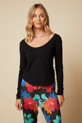 THE DAPHNE LONG SLEEVE TEE IN COTTON SLUB JERSEY IN WASHED BLACK - BACK TO FRONT - ROYAL PALMS love & legacy