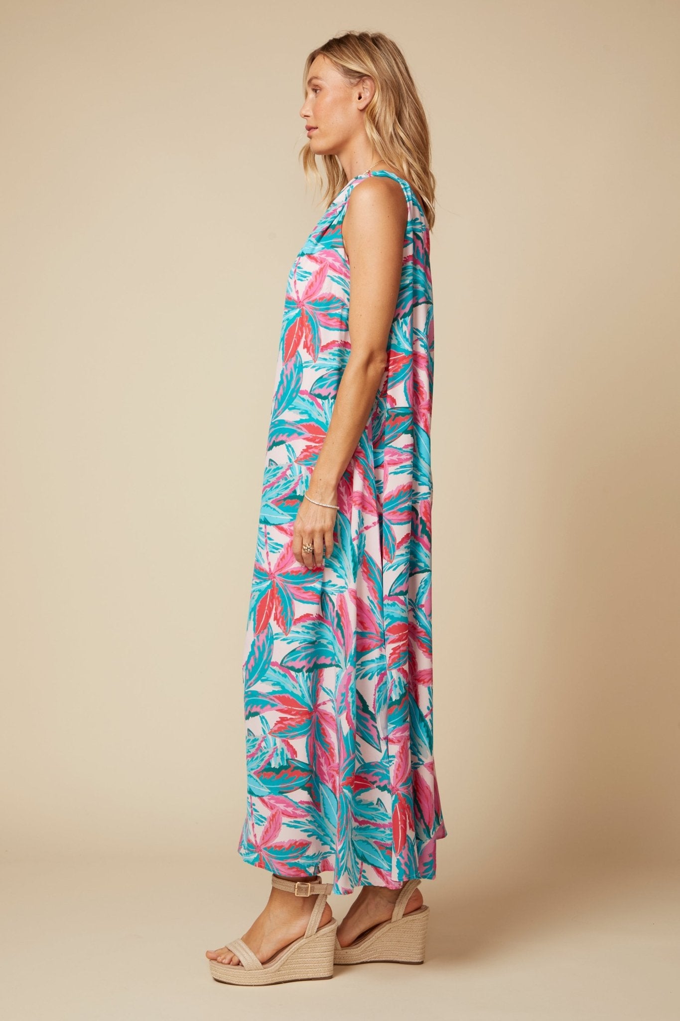 THE GAIA SILK MAXI DRESS IN MALLORCA PRINT - ROYAL PALMS love & legacy