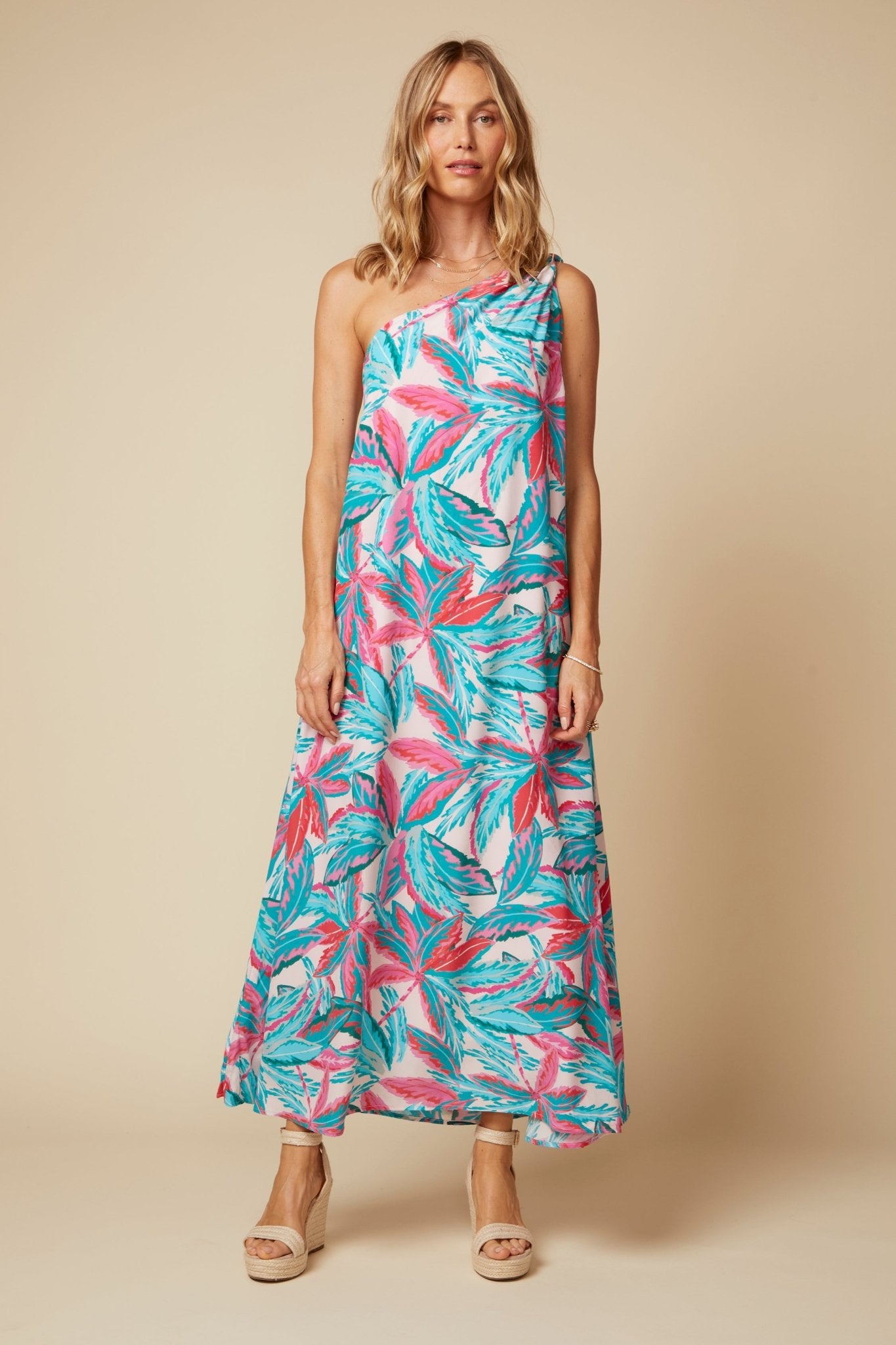 THE GAIA SILK MAXI DRESS IN MALLORCA PRINT - ROYAL PALMS love & legacy