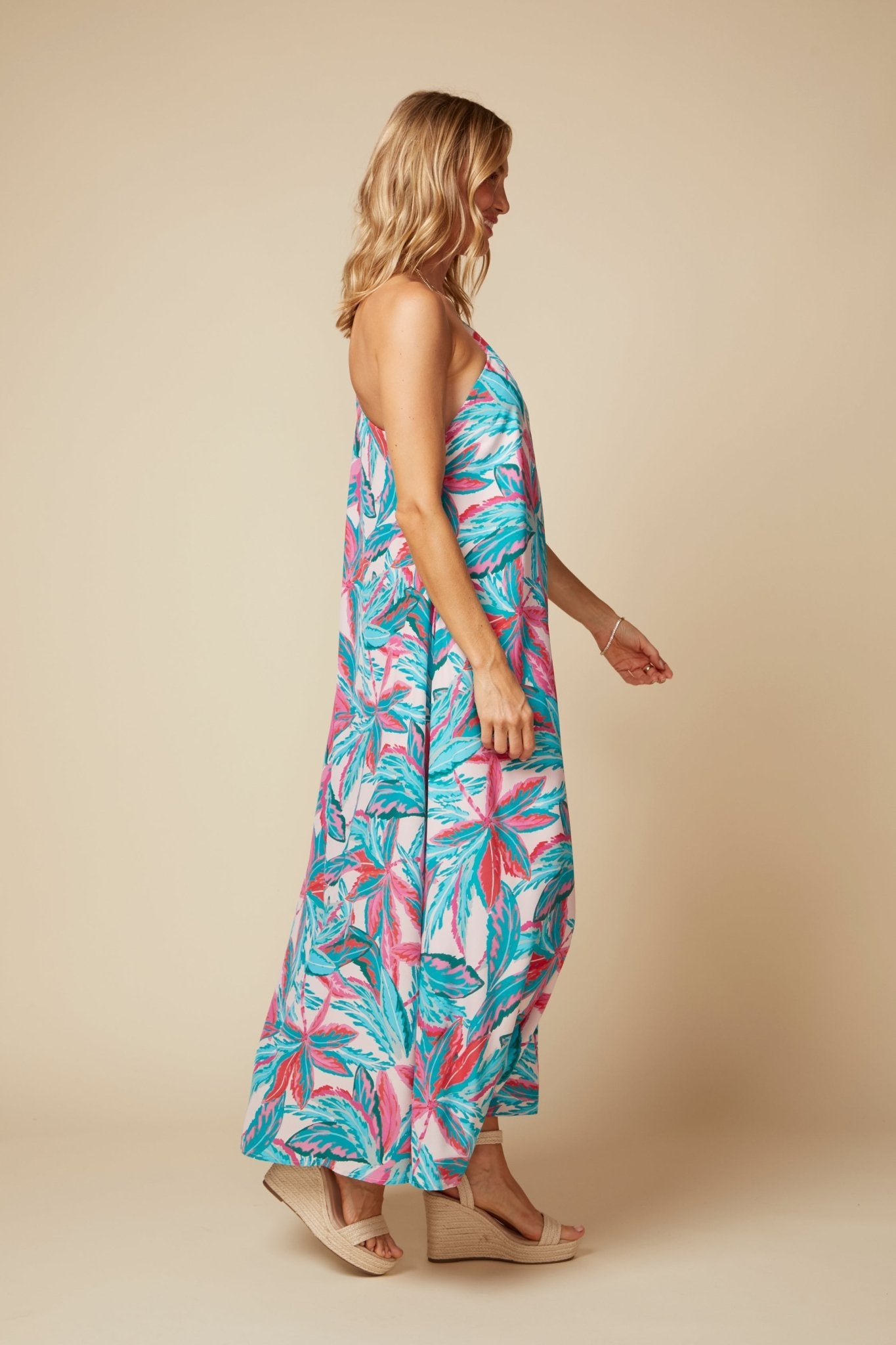 THE GAIA SILK MAXI DRESS IN MALLORCA PRINT - ROYAL PALMS love & legacy