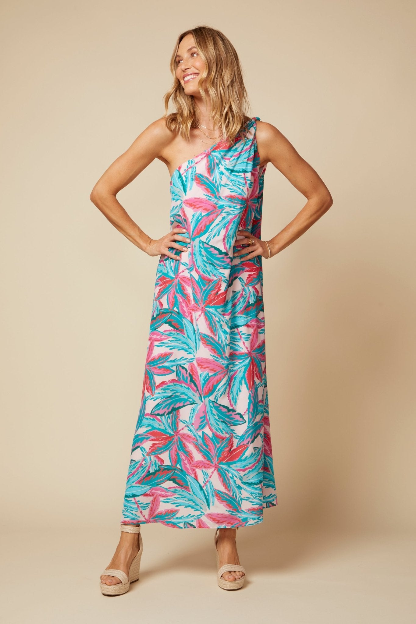 THE GAIA SILK MAXI DRESS IN MALLORCA PRINT - ROYAL PALMS love & legacy