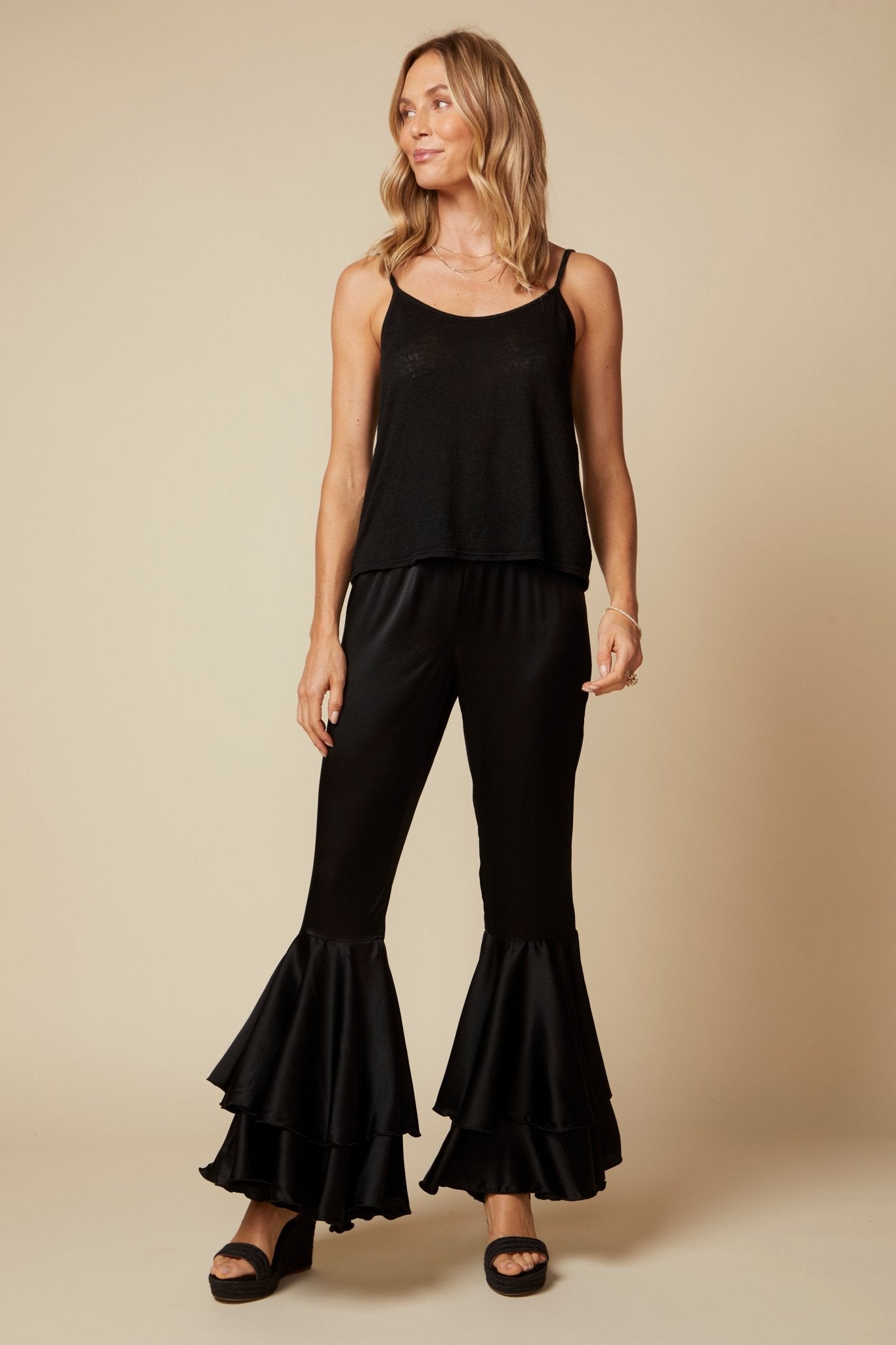 THE GEORGIA SILK PANT IN BLACK - ROYAL PALMS love & legacy