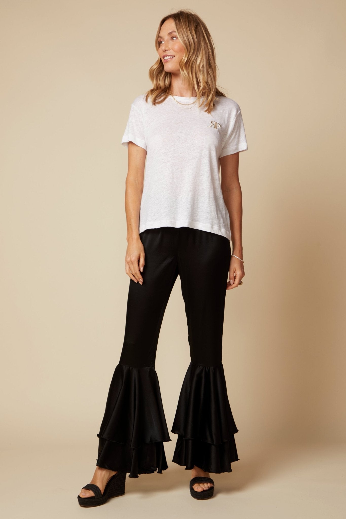 THE GEORGIA SILK PANT IN BLACK - ROYAL PALMS love & legacy