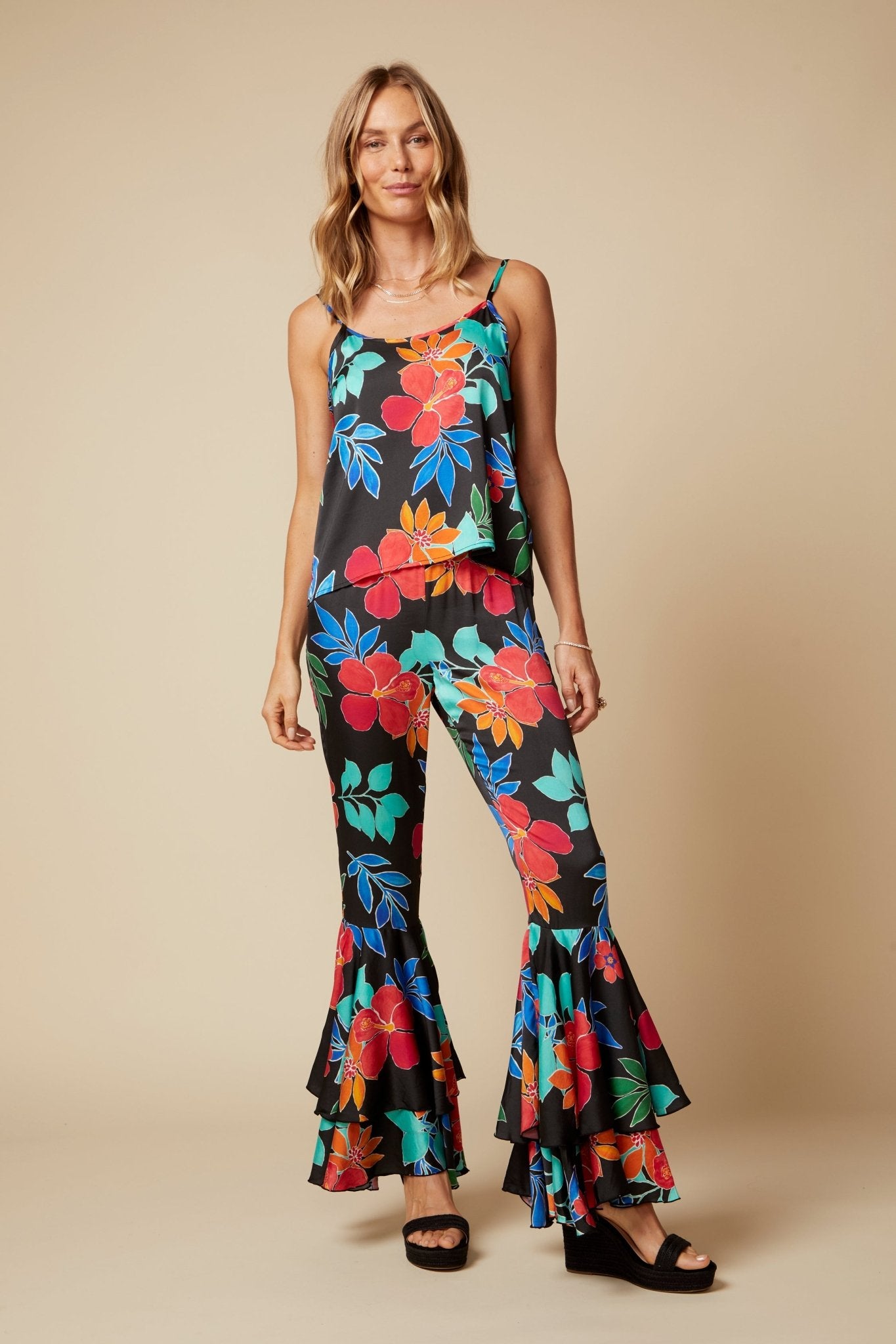 THE GEORGIA SILK PANT IN CAPRI FLORAL PRINT - ROYAL PALMS love & legacy