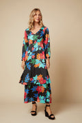 THE HARLOW SILK TIERED MAXI DRESS IN CAPRI FLORAL PRINT - ROYAL PALMS love & legacy