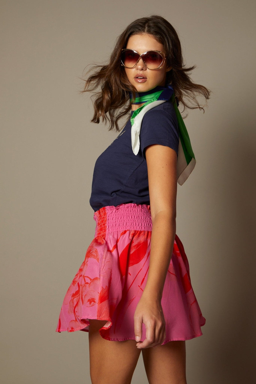 THE ISABEL SILK MINI SKIRT IN MARBELLA FLORAL PRINT - ROYAL PALMS love & legacy