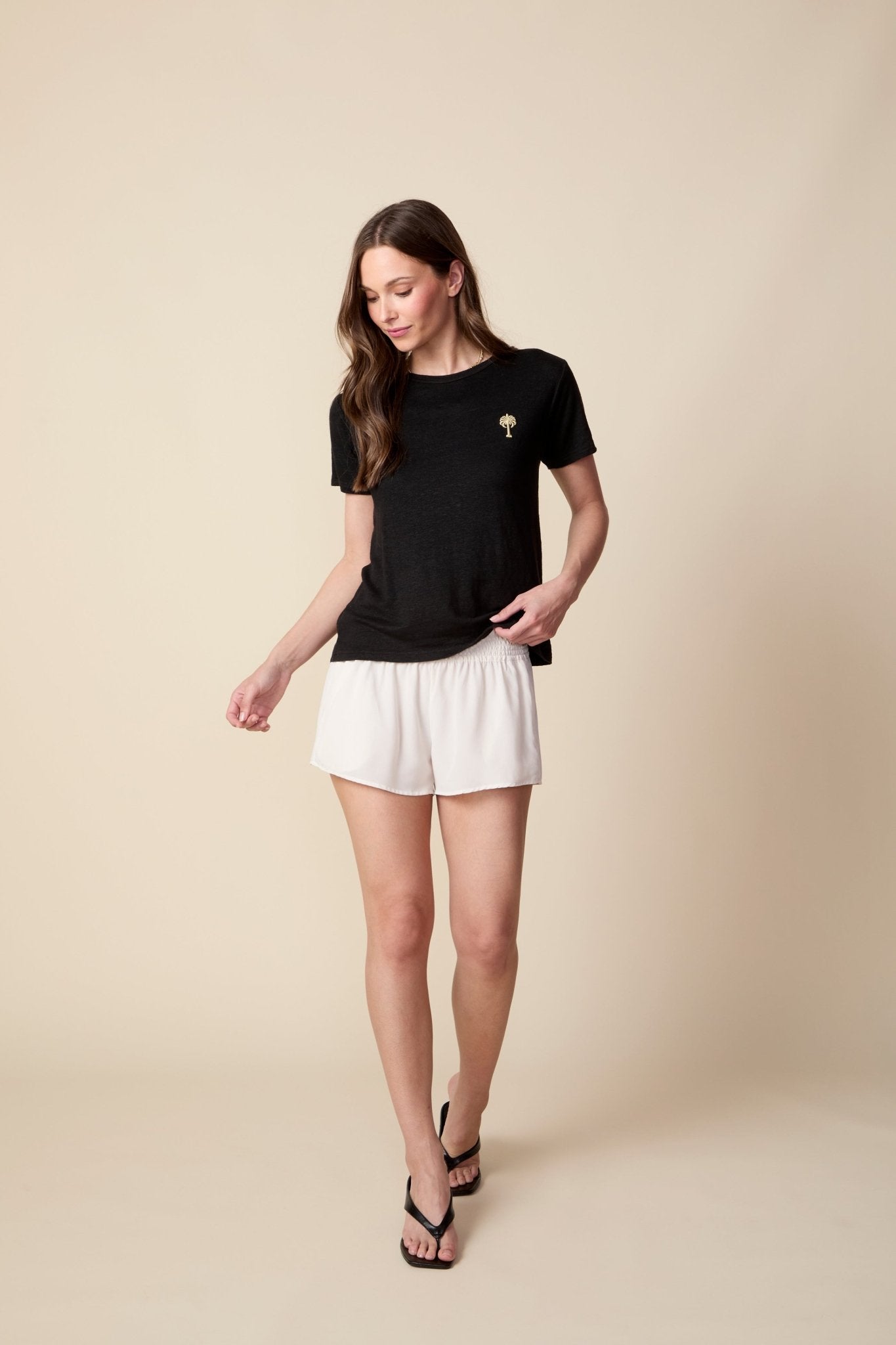 THE JAYNE SILK SHORTS IN GARDENIA - ROYAL PALMS love & legacy