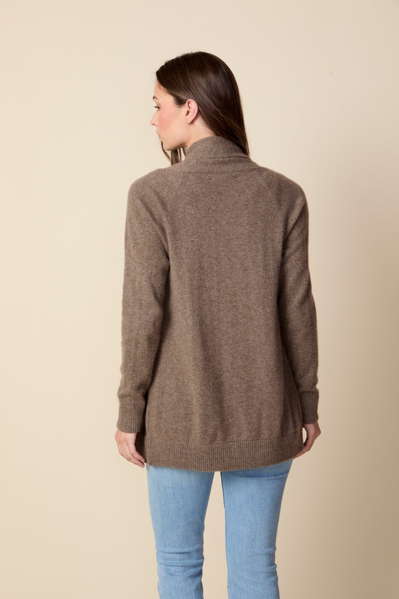 THE JOCELYN CASHMERE SHAWL COLLAR OPEN CARDIGAN IN DARK OATMEAL - ROYAL PALMS love & legacy