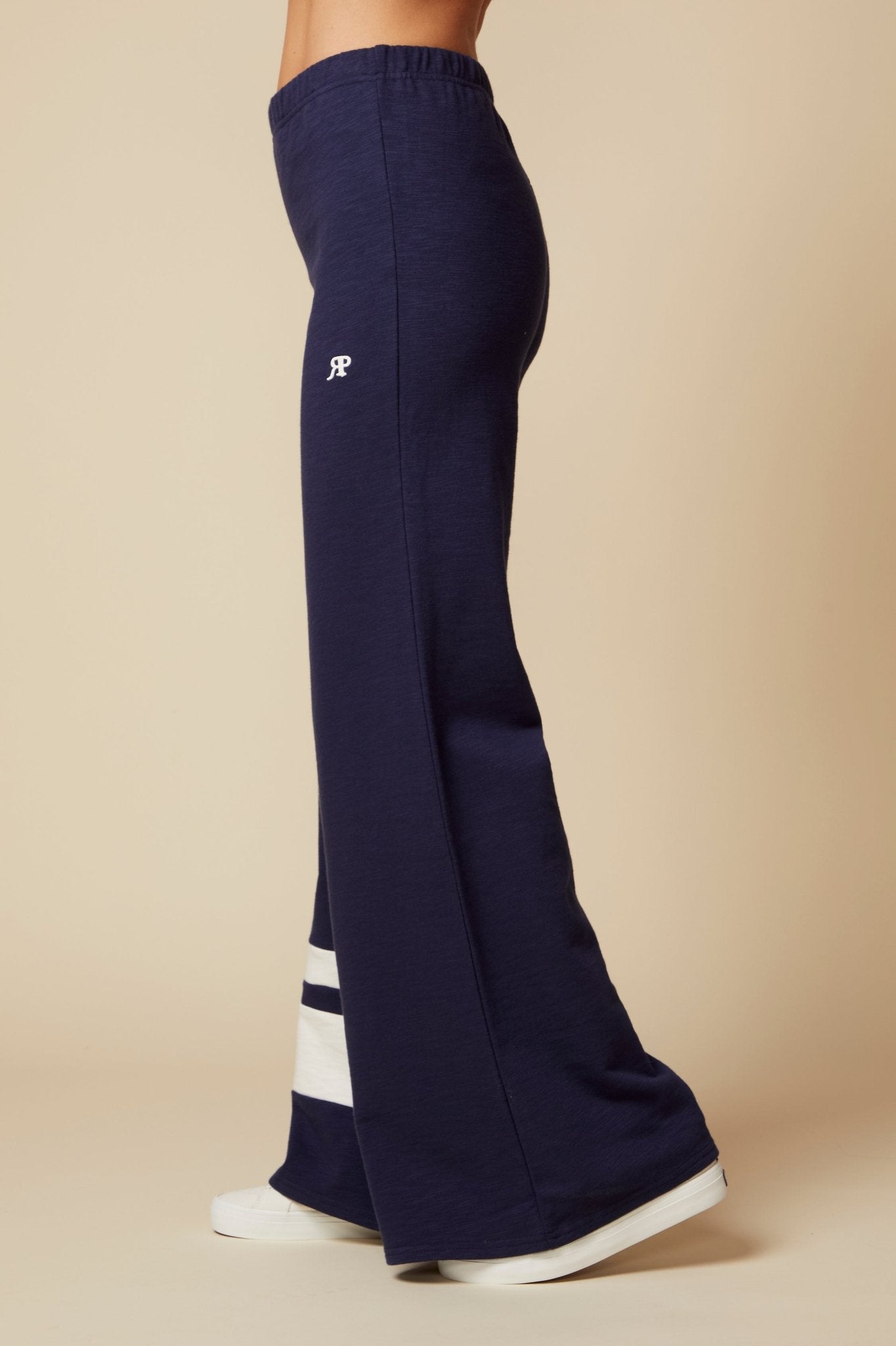 THE KATE PANT COLOR BLOCKED IN COTTON SLUB FRENCH TERRY IN NAVY - ROYAL PALMS love & legacy