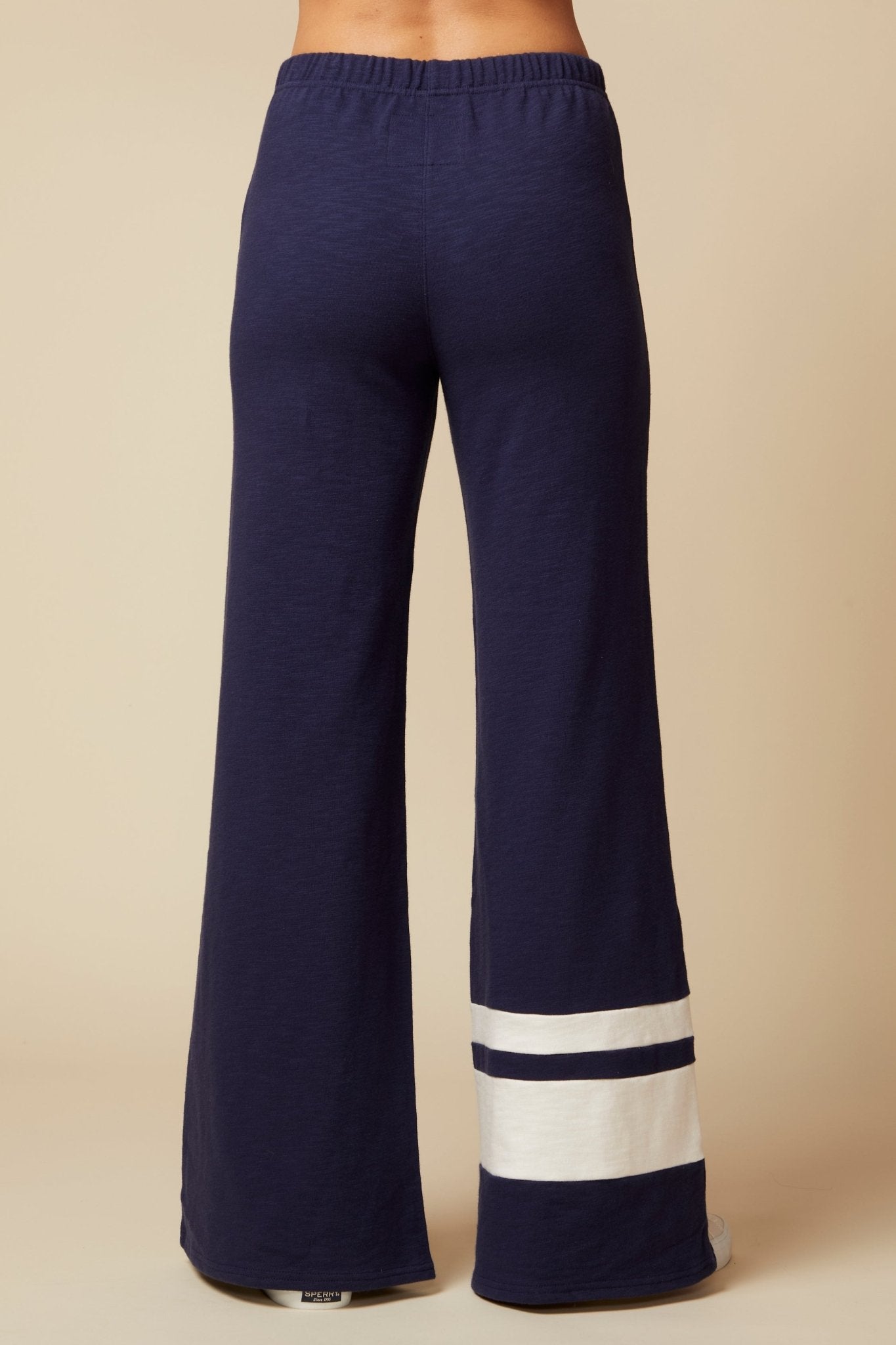 THE KATE PANT COLOR BLOCKED IN COTTON SLUB FRENCH TERRY IN NAVY - ROYAL PALMS love & legacy