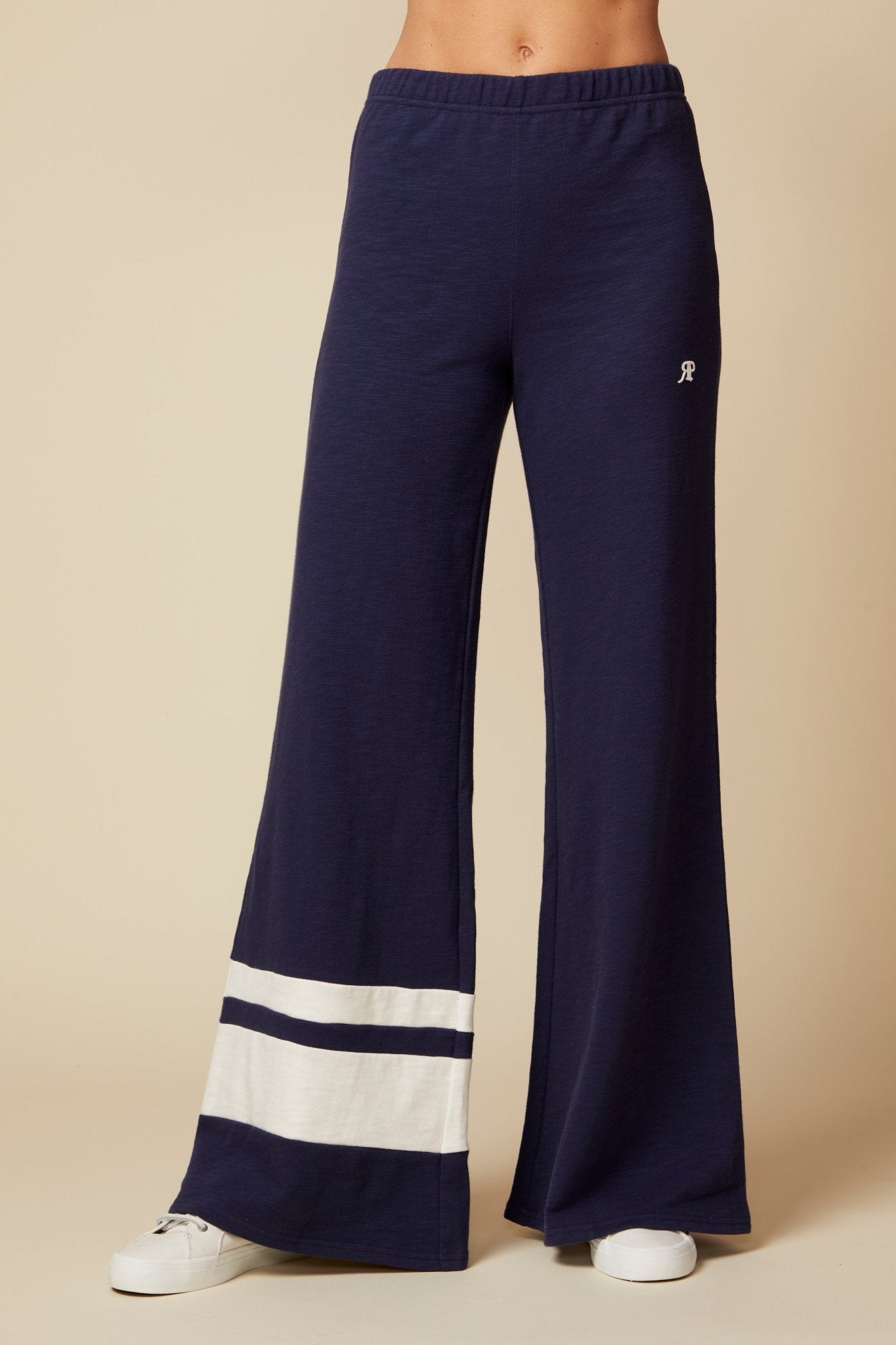 THE KATE PANT COLOR BLOCKED IN COTTON SLUB FRENCH TERRY IN NAVY - ROYAL PALMS love & legacy