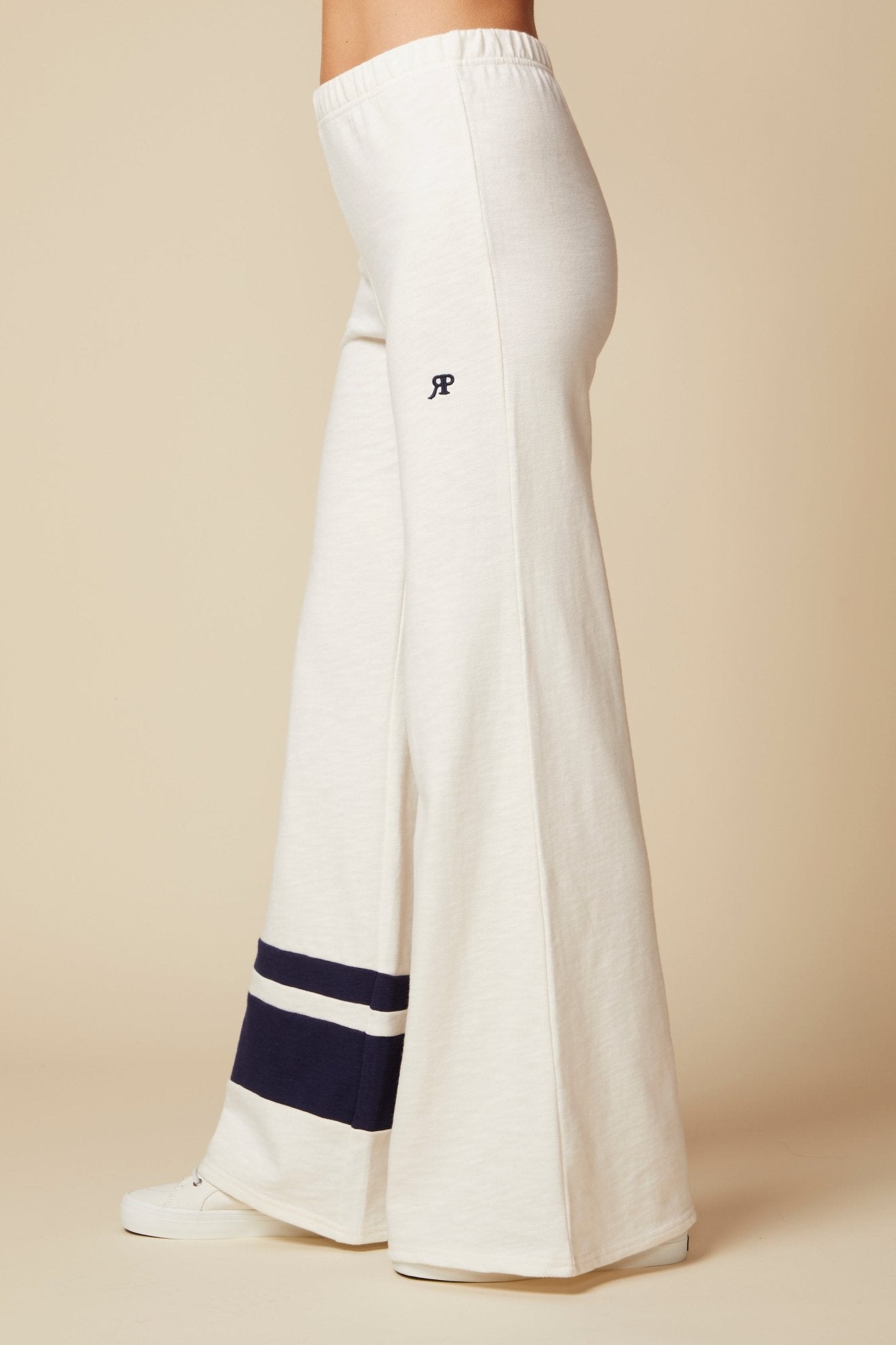 THE KATE PANT COLOR BLOCKED IN COTTON SLUB FRENCH TERRY IN VINTAGE WHITE - ROYAL PALMS love & legacy