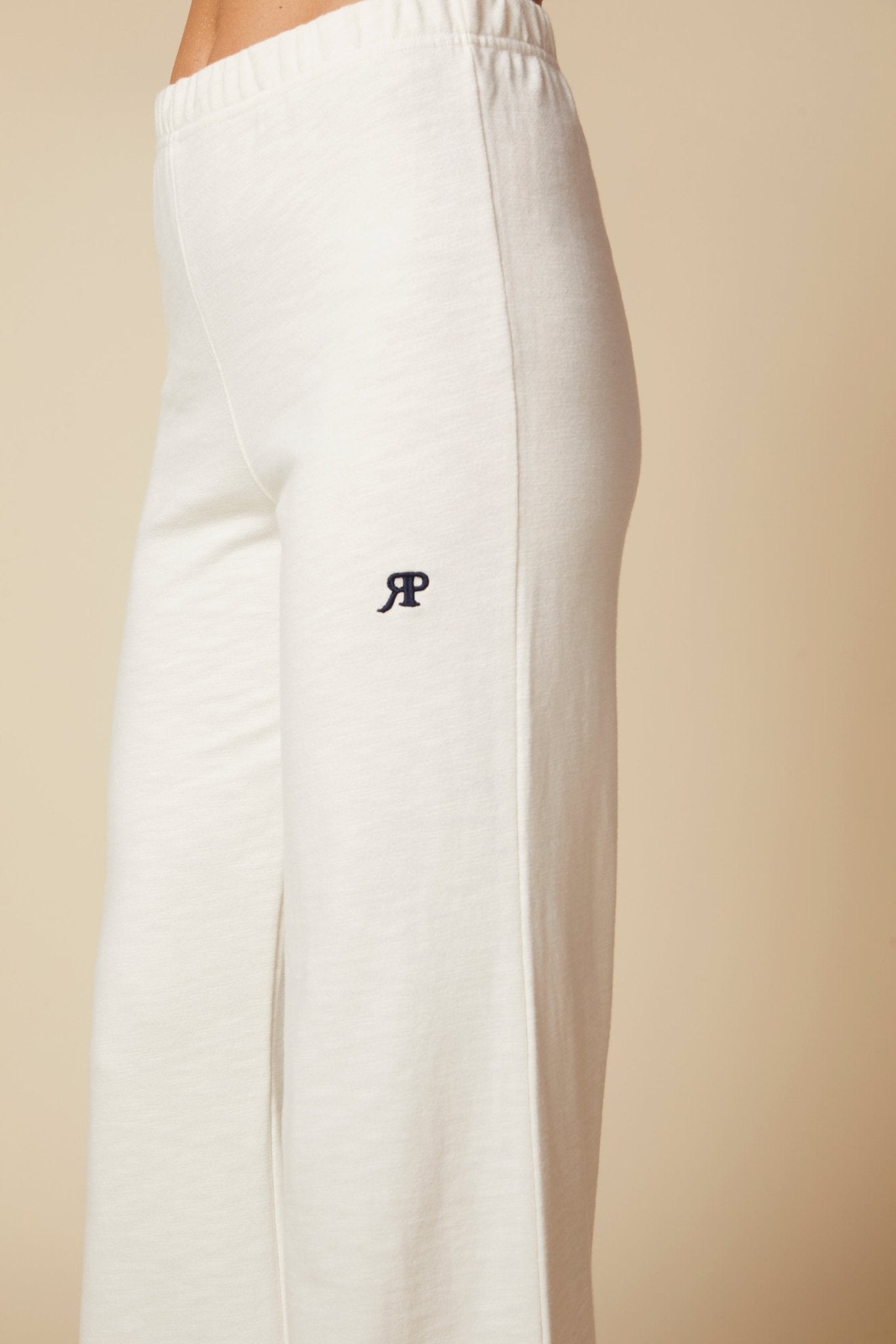 THE KATE PANT COLOR BLOCKED IN COTTON SLUB FRENCH TERRY IN VINTAGE WHITE - ROYAL PALMS love & legacy