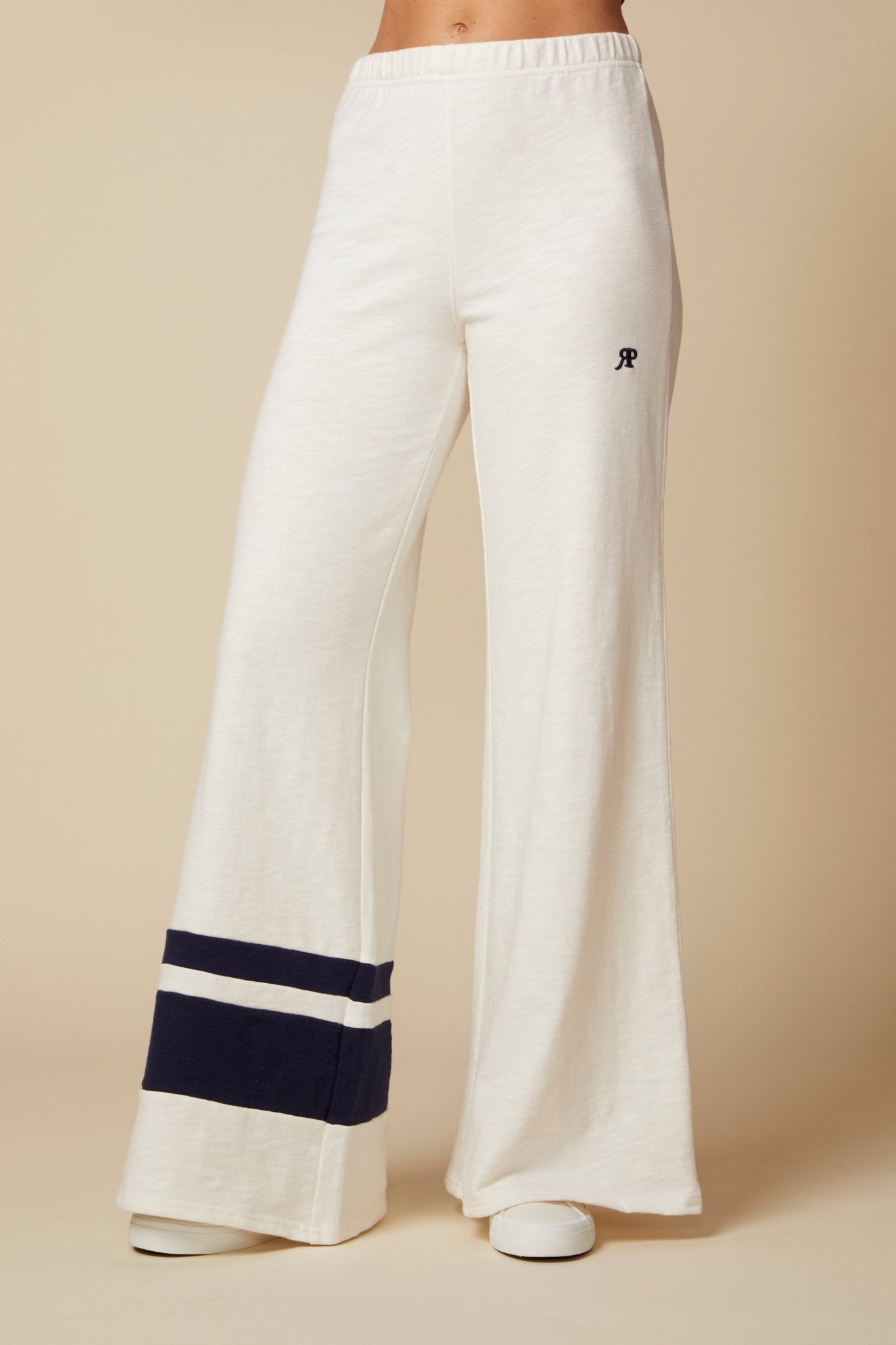 THE KATE PANT COLOR BLOCKED IN COTTON SLUB FRENCH TERRY IN VINTAGE WHITE - ROYAL PALMS love & legacy