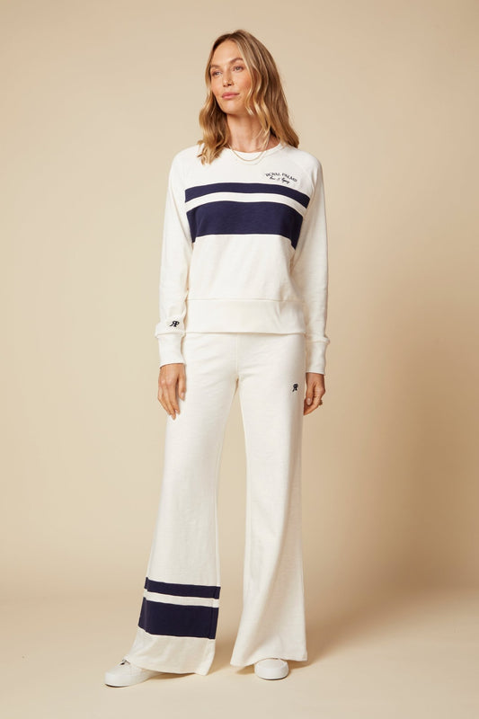 THE KATE PANT COLOR BLOCKED IN COTTON SLUB FRENCH TERRY IN VINTAGE WHITE - ROYAL PALMS love & legacy