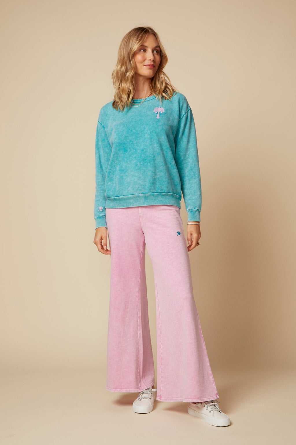 THE KATIE PANT IN COTTON SLUB FRENCH TERRY IN WASHED PINK - ROYAL PALMS love & legacy