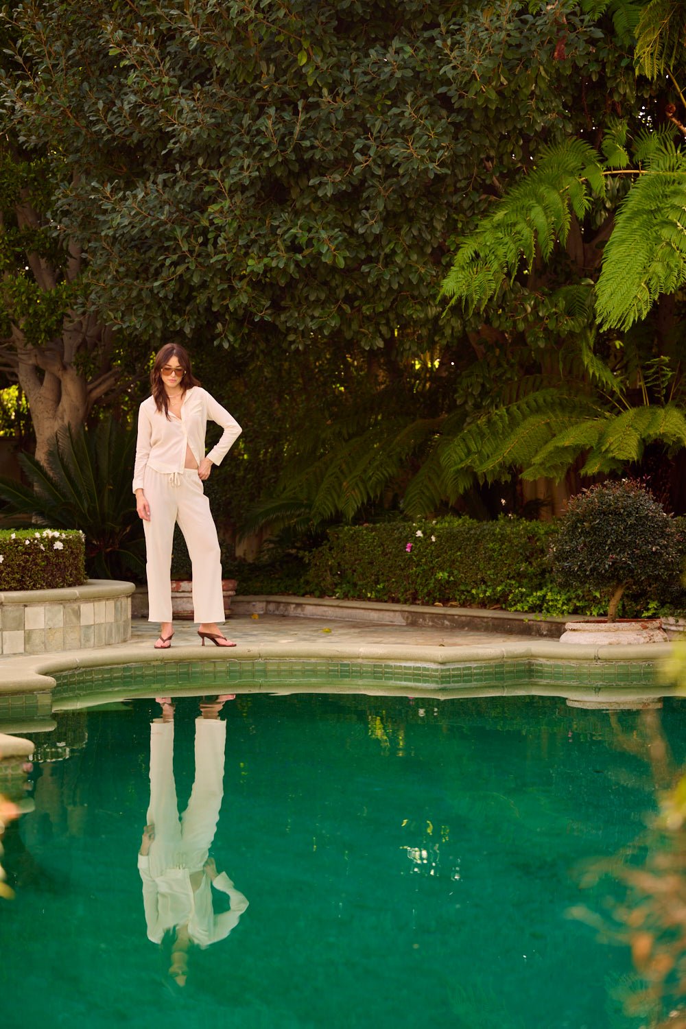 THE KATRINA SILK PANTS IN GARDENIA - ROYAL PALMS love & legacy