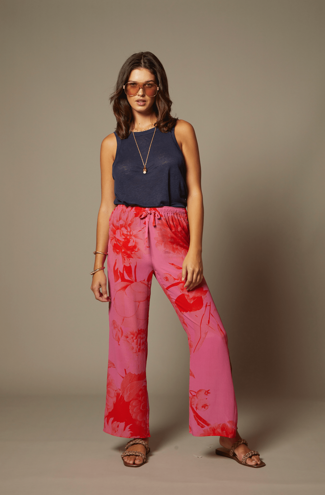 THE KATRINA SILK PANTS IN MARBELLA FLORAL PRINT - ROYAL PALMS love & legacy