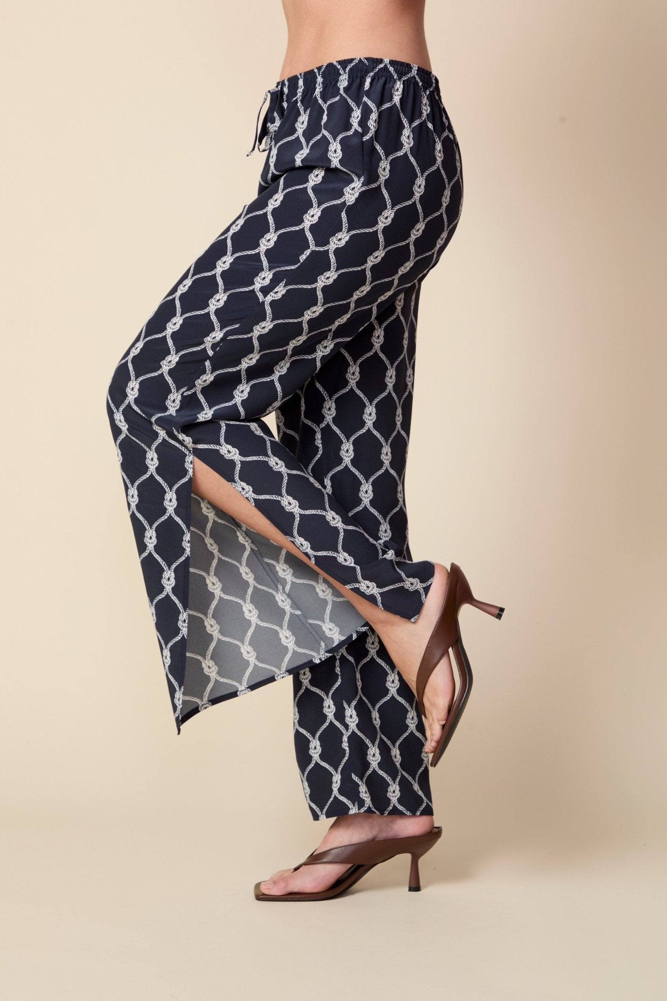 THE KATRINA SILK PANTS IN NAUTICAL ROPE PRINT - ROYAL PALMS love & legacy