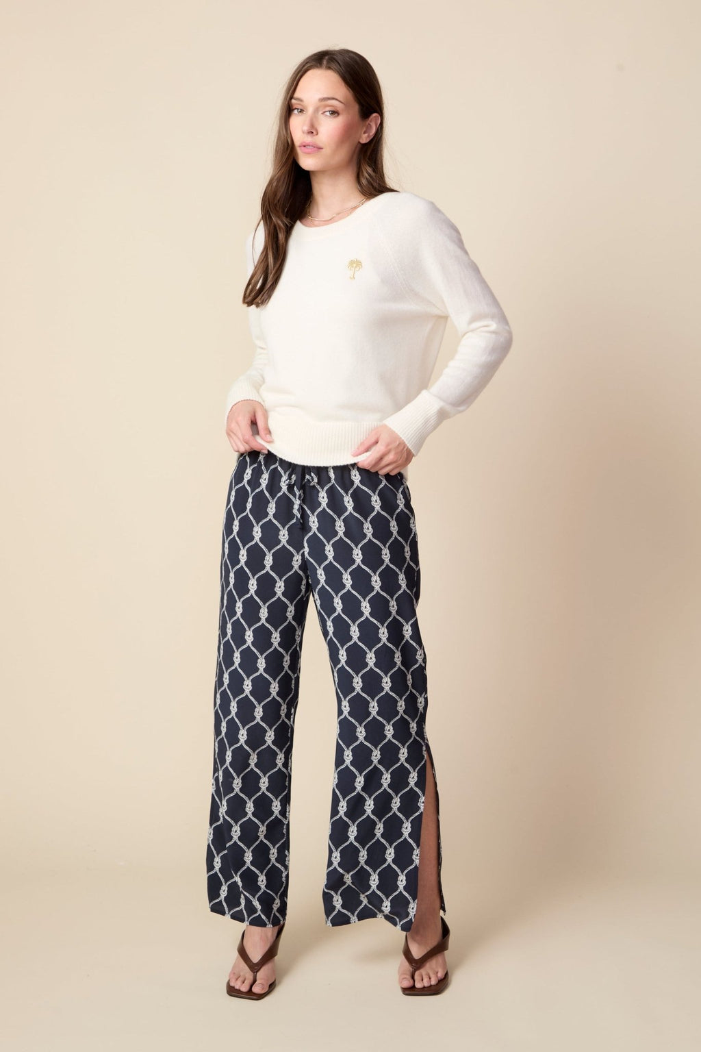 THE KATRINA SILK PANTS IN NAUTICAL ROPE PRINT - ROYAL PALMS love & legacy