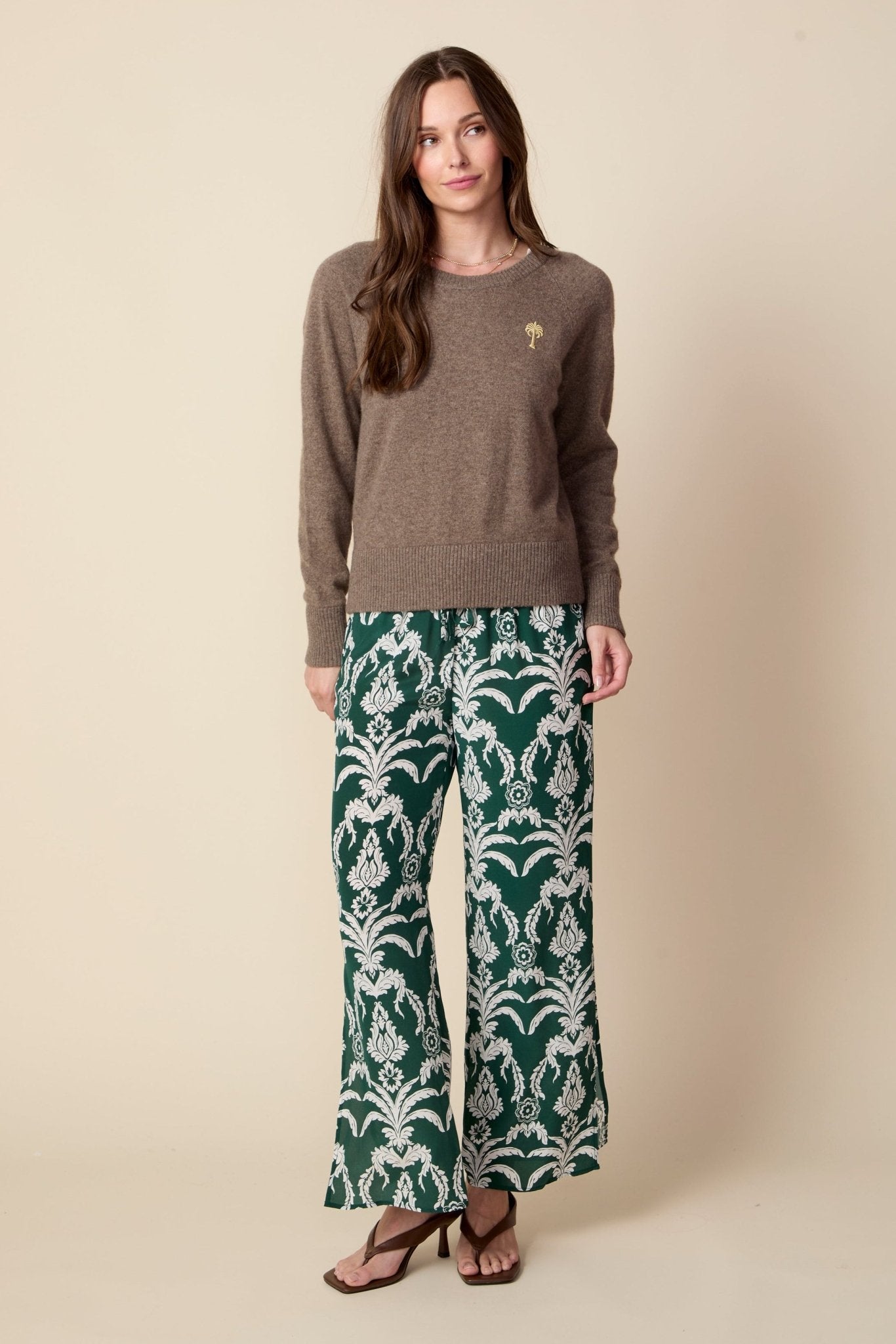 THE KATRINA SILK PANTS IN POLO LOUNGE PALM PRINT - ROYAL PALMS love & legacy