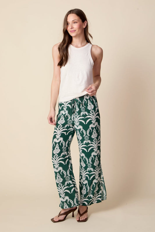 THE KATRINA SILK PANTS IN POLO LOUNGE PALM PRINT - ROYAL PALMS love & legacy