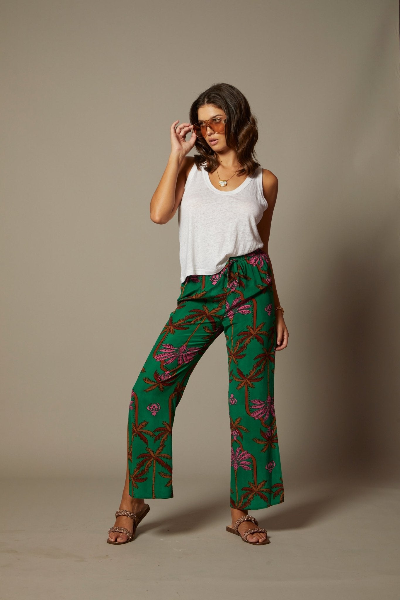 THE KATRINA SILK PANTS IN THE PALM BEACH CABANA PRINT - ROYAL PALMS love & legacy