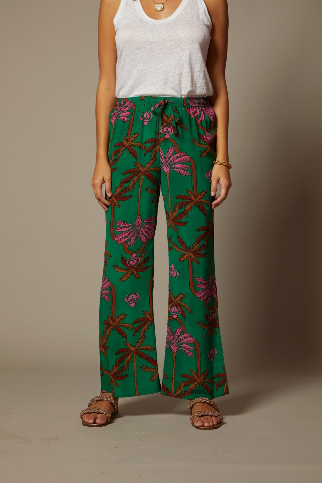 THE KATRINA SILK PANTS IN THE PALM BEACH CABANA PRINT - ROYAL PALMS love & legacy