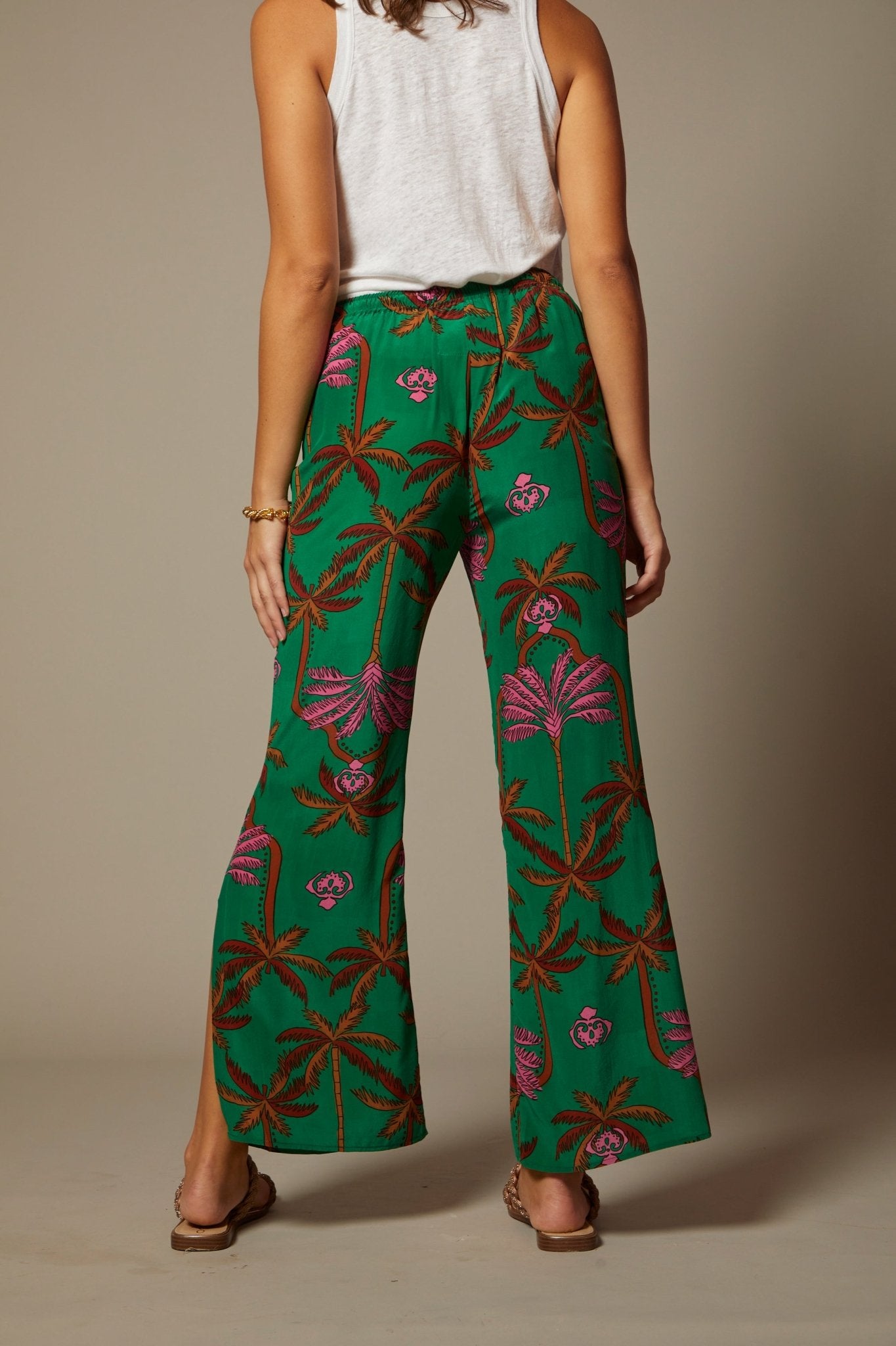 THE KATRINA SILK PANTS IN THE PALM BEACH CABANA PRINT - ROYAL PALMS love & legacy