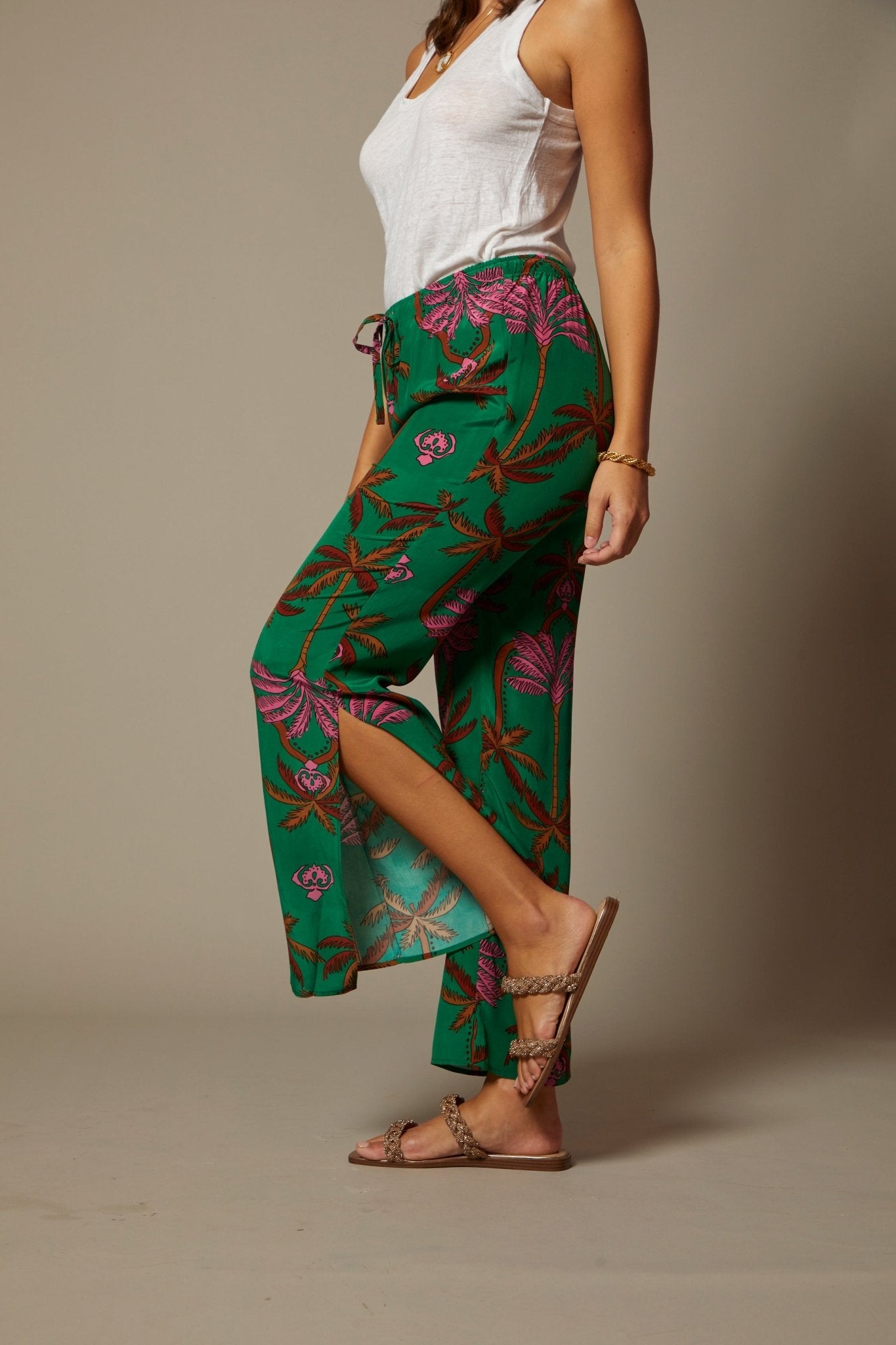 THE KATRINA SILK PANTS IN THE PALM BEACH CABANA PRINT - ROYAL PALMS love & legacy