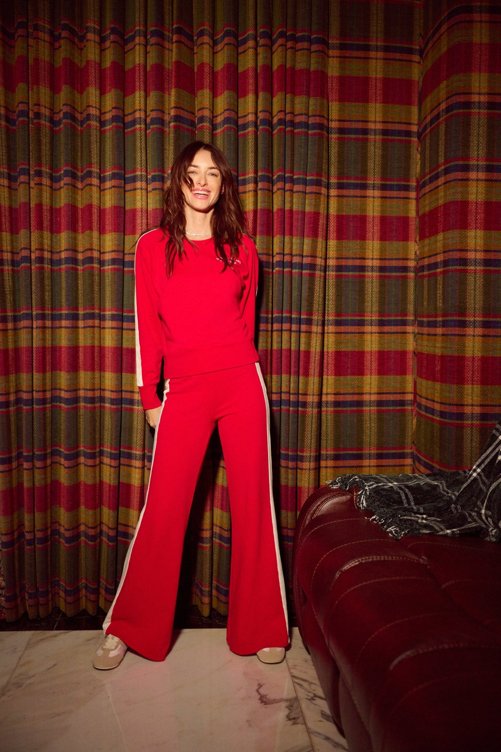 THE KELLY COLOR BLOCKED PULLOVER IN SLUB COTTON FRENCH TERRY IN LIPSTICK, RED - ROYAL PALMS love & legacy