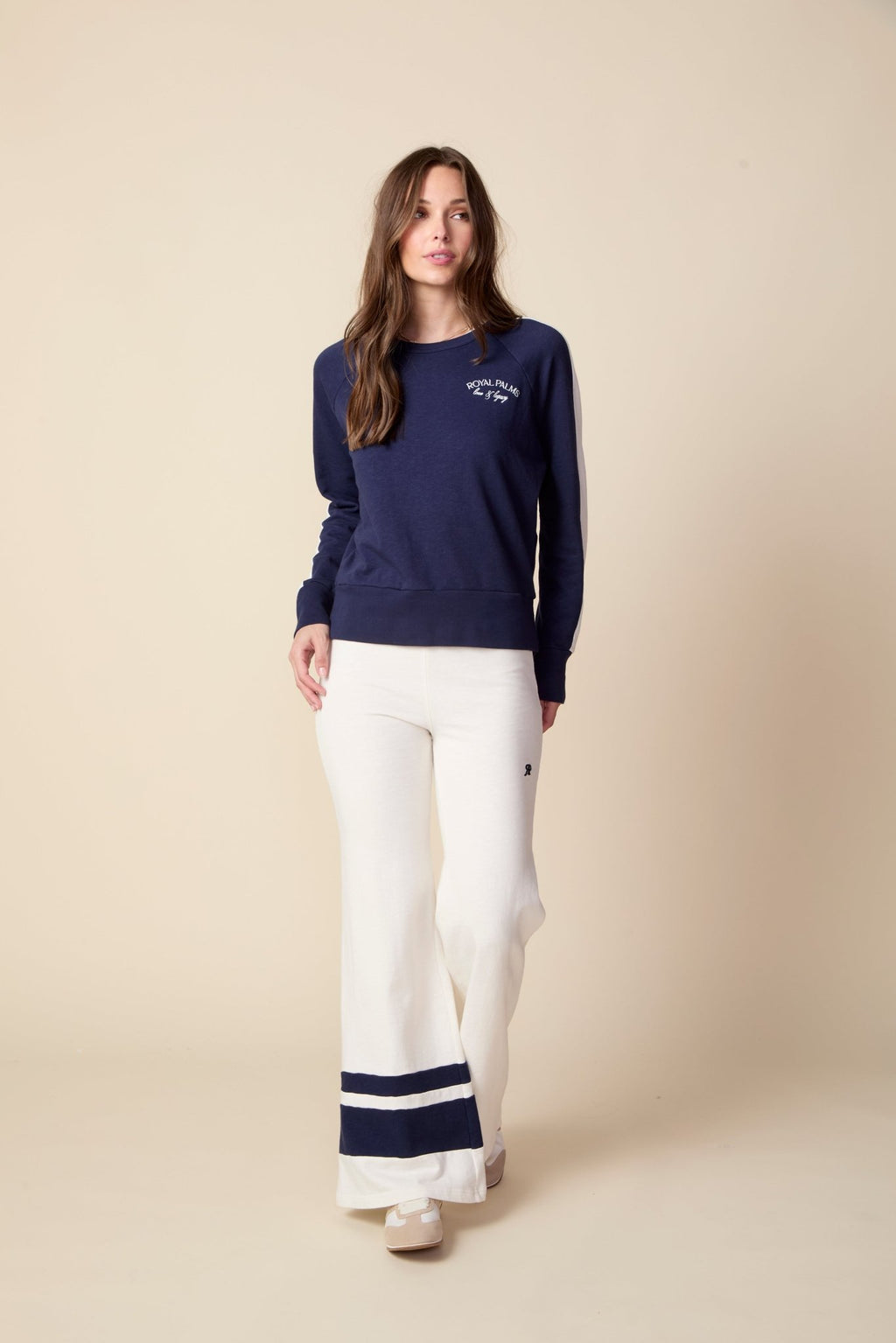 THE KELLY COLOR BLOCKED PULLOVER IN SLUB COTTON FRENCH TERRY IN NAVY BLUE - ROYAL PALMS love & legacy